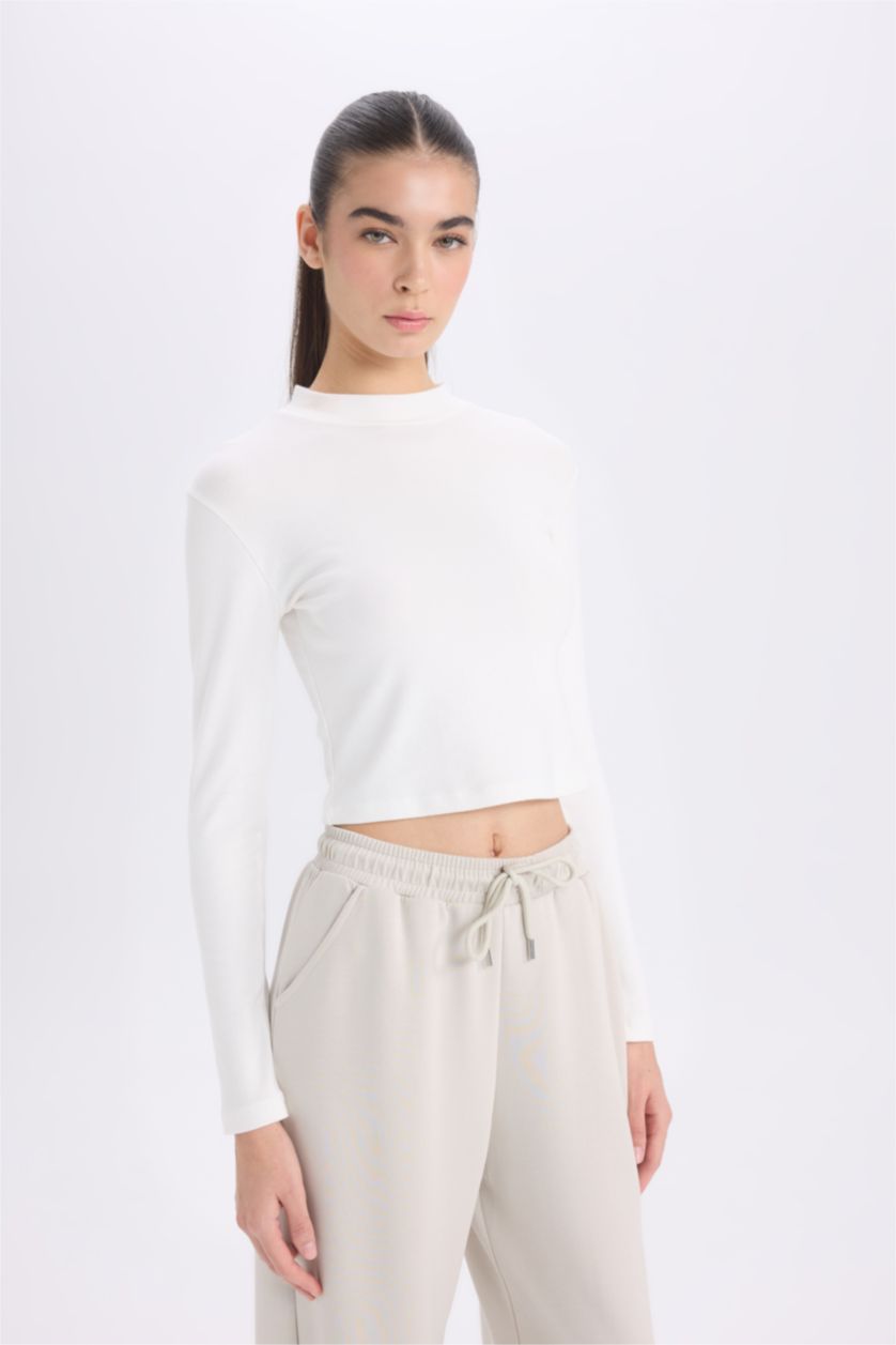 WOMAN Ecru Slim Fit modal Long Sleeve T-Shirt