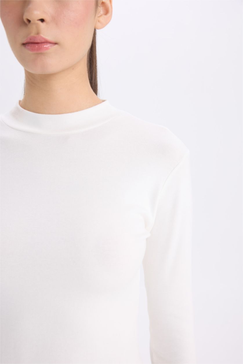 WOMAN Ecru Slim Fit modal Long Sleeve T-Shirt