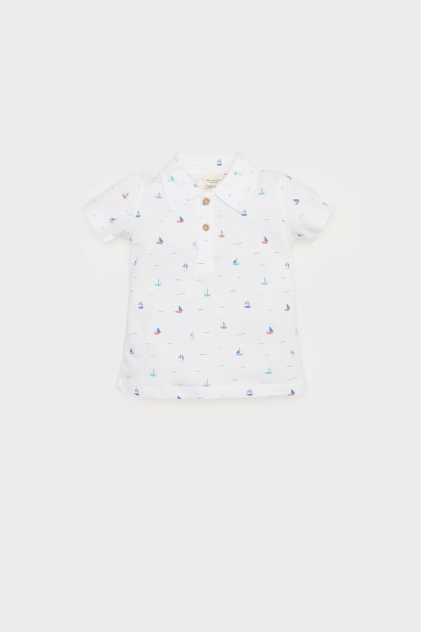 BABY BOY Ecru Boy Baby Marine Printed Pique Polo T-Shirt