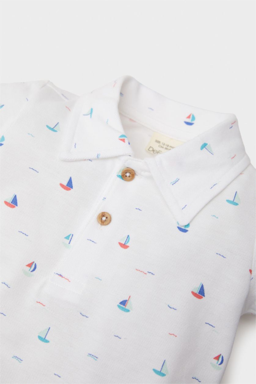 BABY BOY Ecru Boy Baby Marine Printed Pique Polo T-Shirt