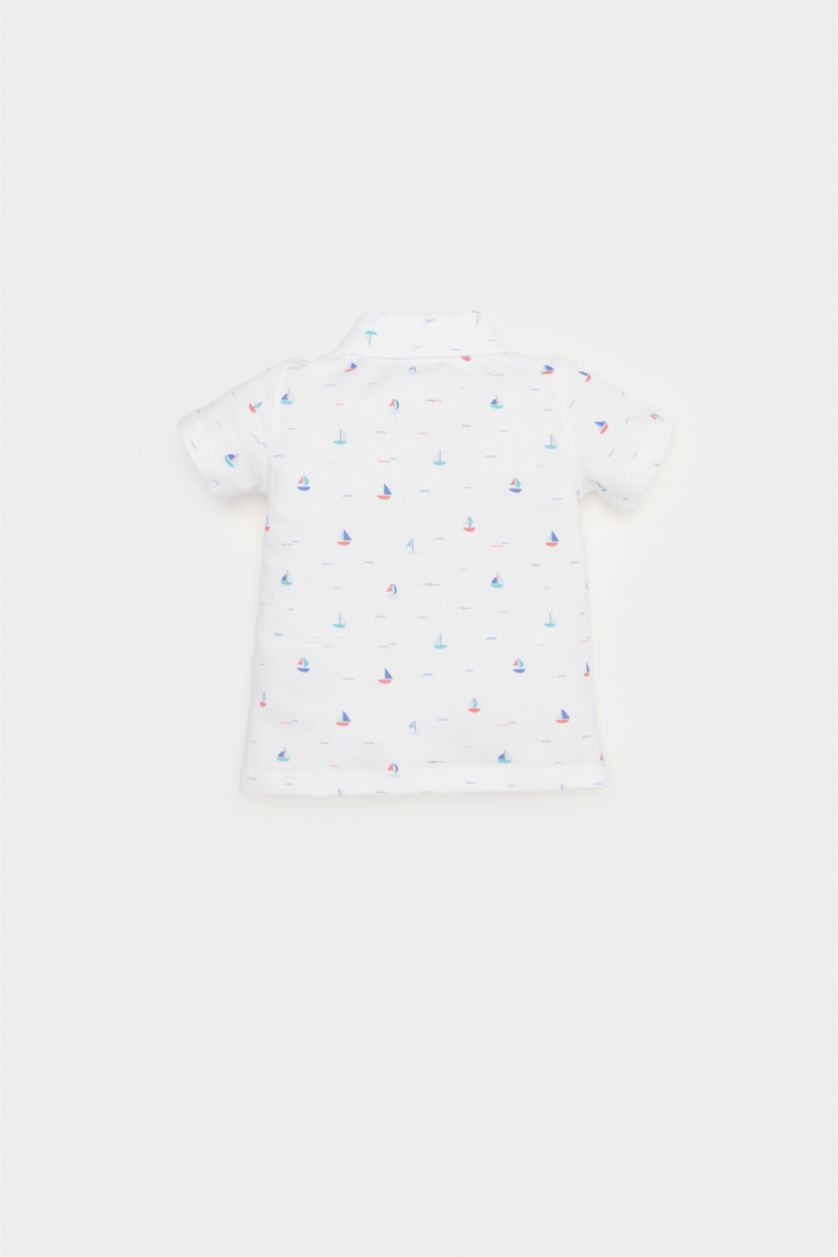 BABY BOY Ecru Boy Baby Marine Printed Pique Polo T-Shirt