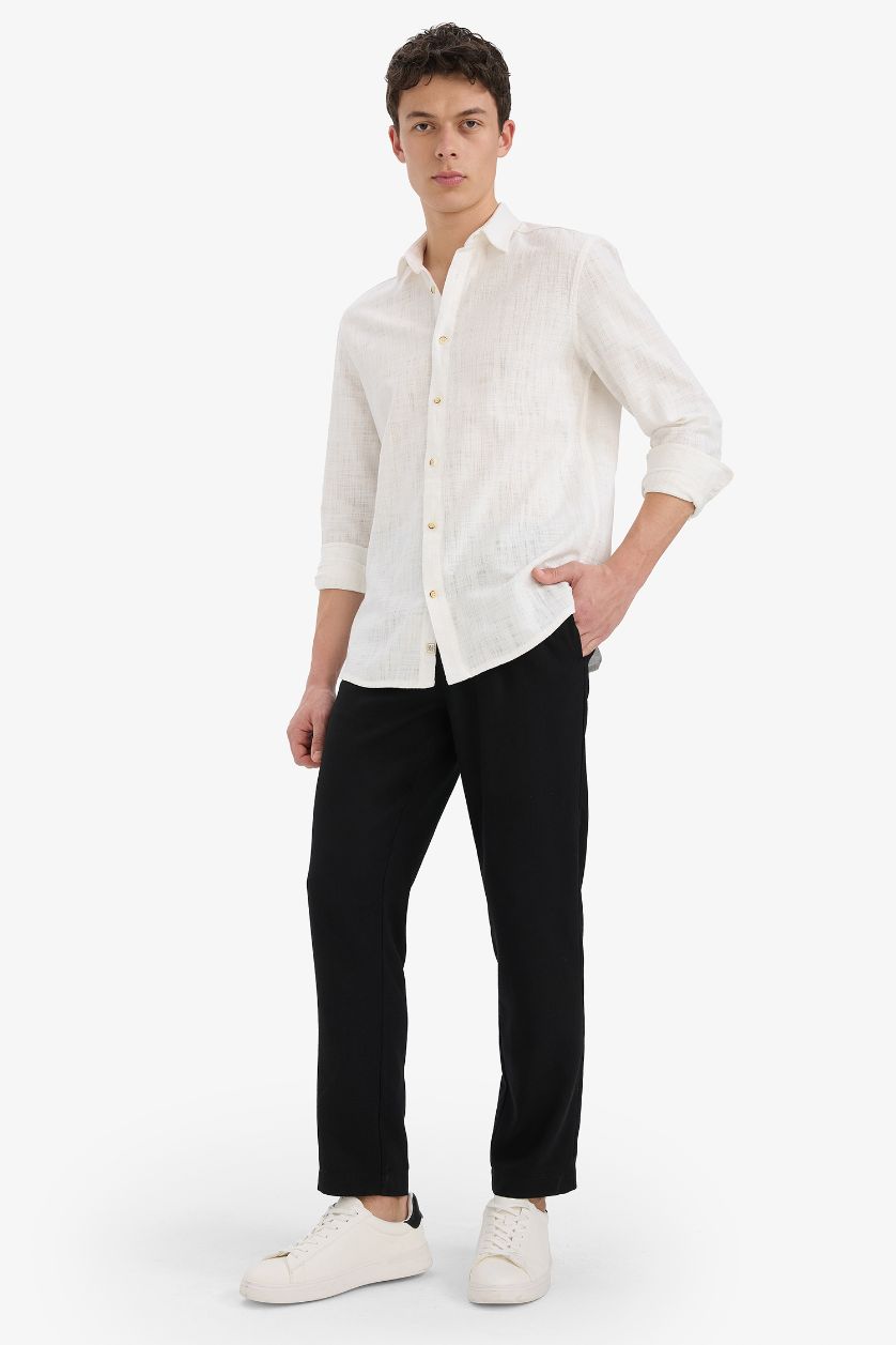 Man Black Relax Fit Ankle Length Linen Look Trousers