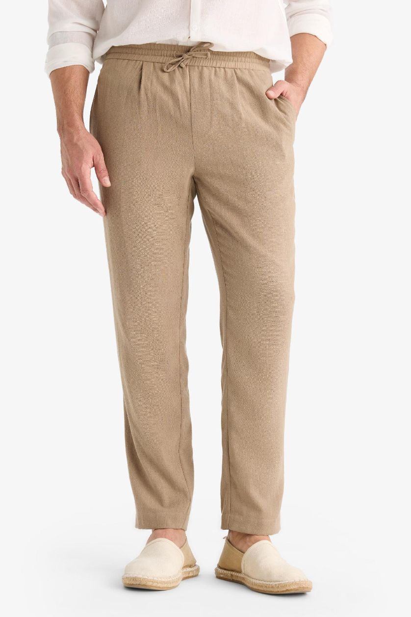 MAN Light Brown Relax Fit Ankle Length Linen Look Trousers