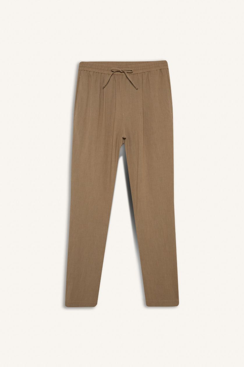 MAN Light Brown Relax Fit Ankle Length Linen Look Trousers