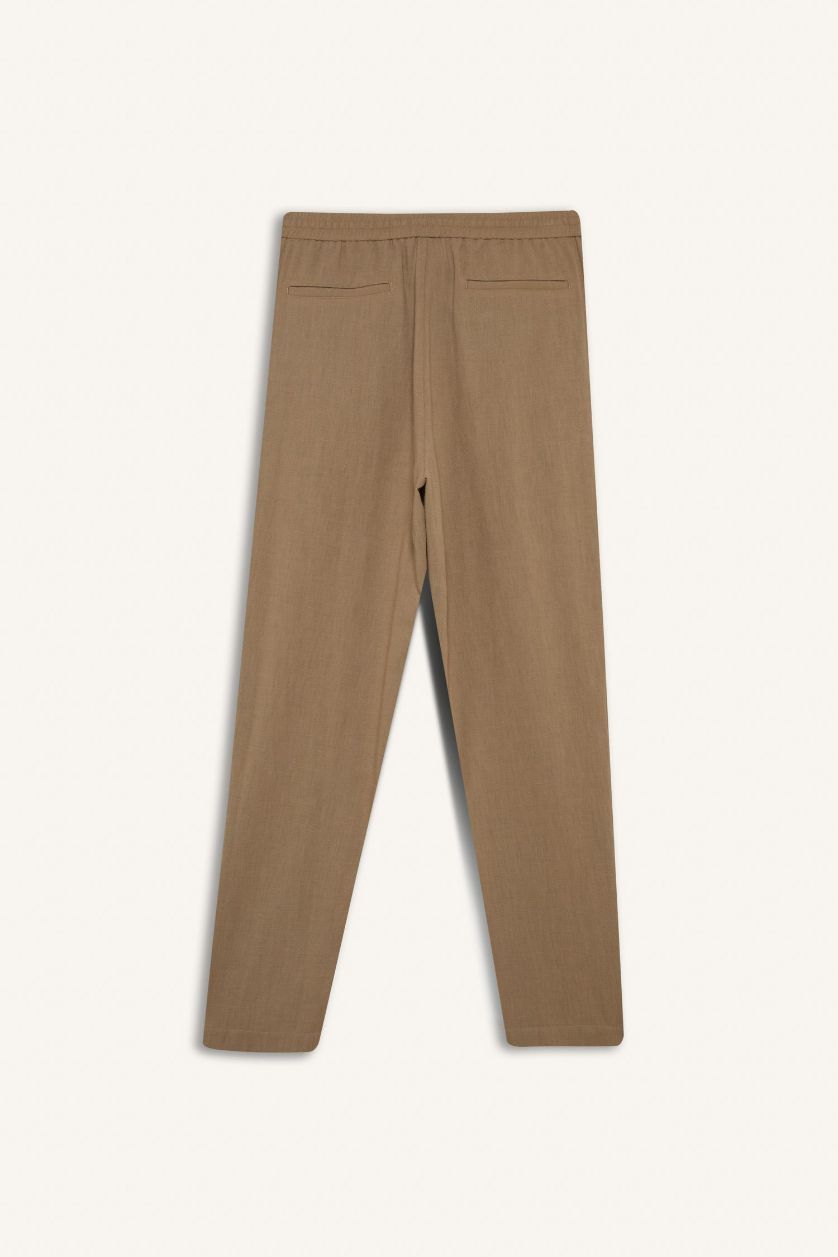 MAN Light Brown Relax Fit Ankle Length Linen Look Trousers