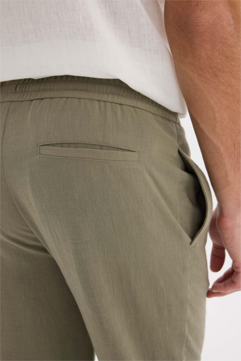 رجالي كاكي بنطلون قماش صيفي ذو مظهر كتان قصة مريحة