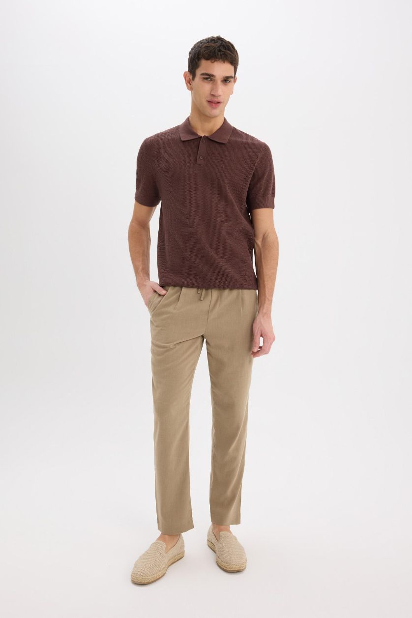 MAN Light Khaki Relax Fit Ankle Length Linen Look Trousers