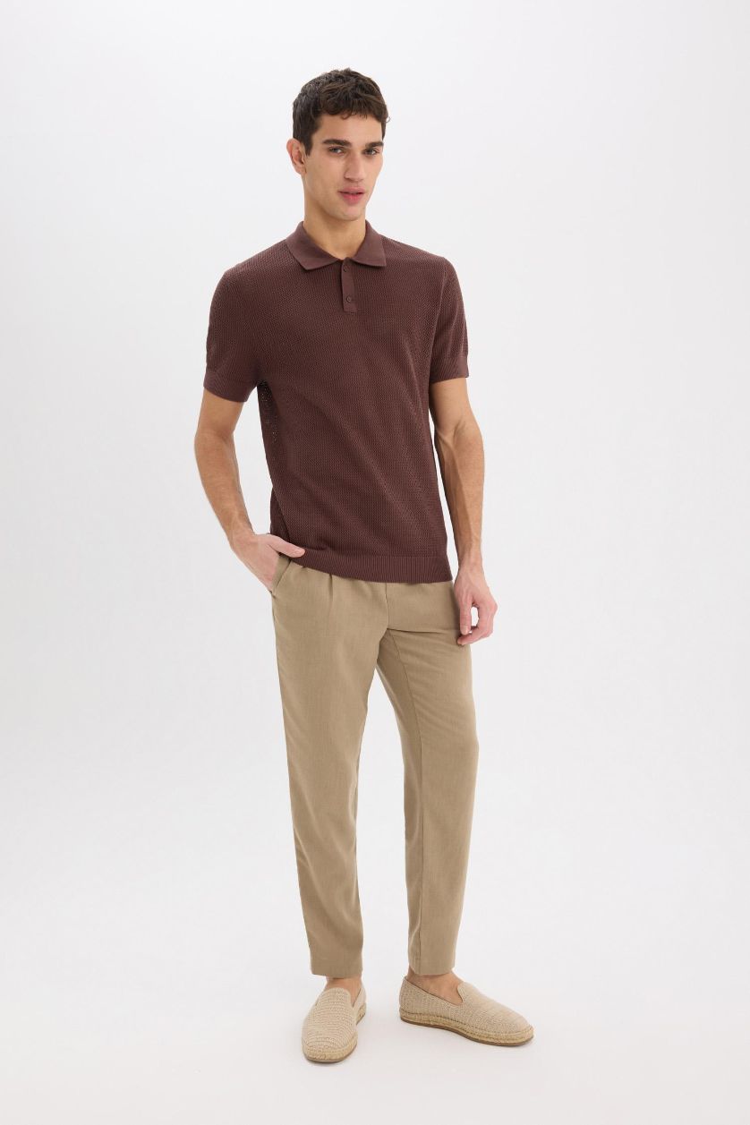 MAN Light Khaki Relax Fit Ankle Length Linen Look Trousers