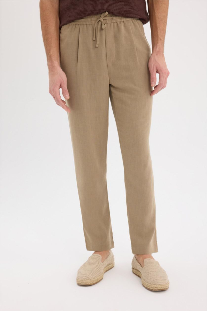 MAN Light Khaki Relax Fit Ankle Length Linen Look Trousers