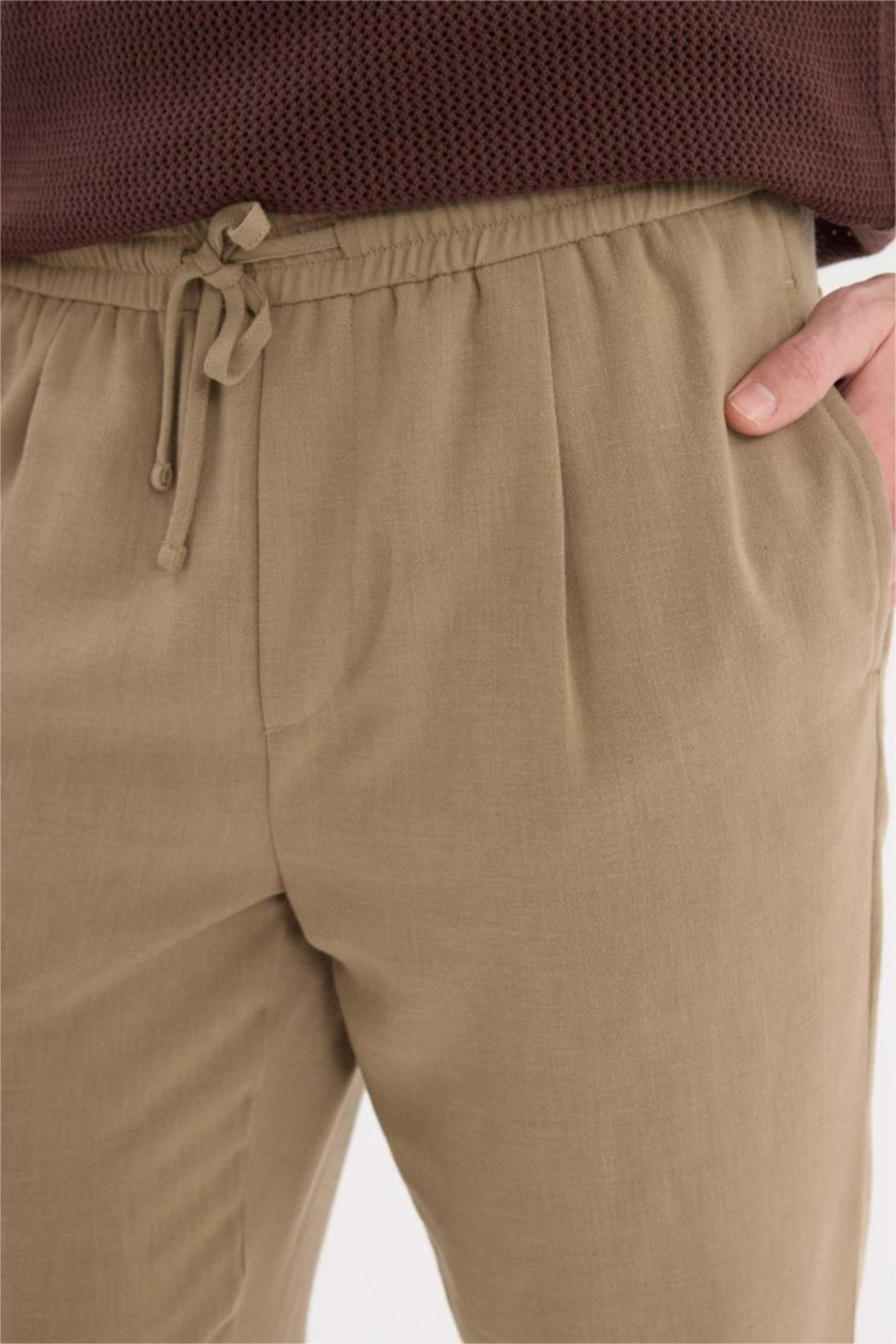 MAN Light Khaki Relax Fit Ankle Length Linen Look Trousers