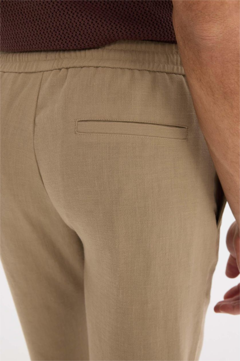 MAN Light Khaki Relax Fit Ankle Length Linen Look Trousers