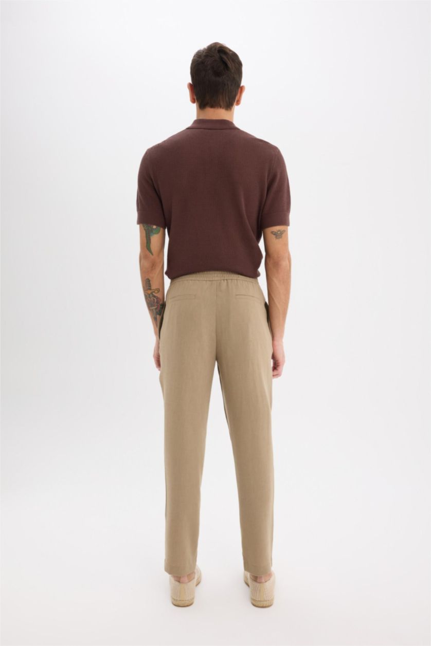 MAN Light Khaki Relax Fit Ankle Length Linen Look Trousers