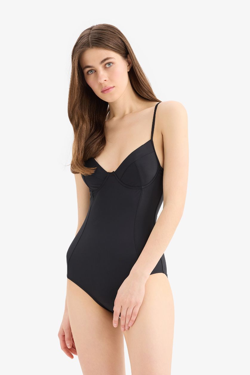 Kadın Siyah Regular Fit İnce Askılı Mayo