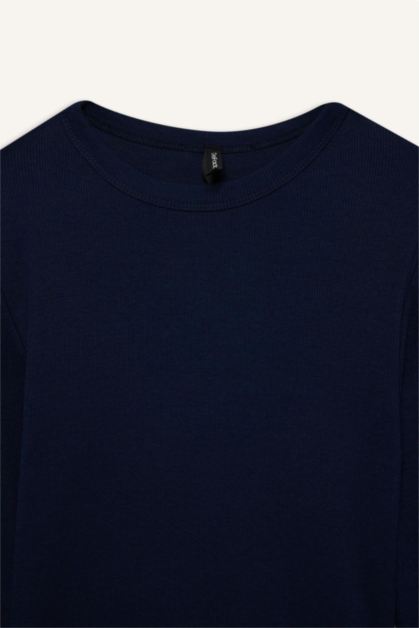 WOMAN NAVY Slim Fit Casual Modal Long Sleeve T-Shirt