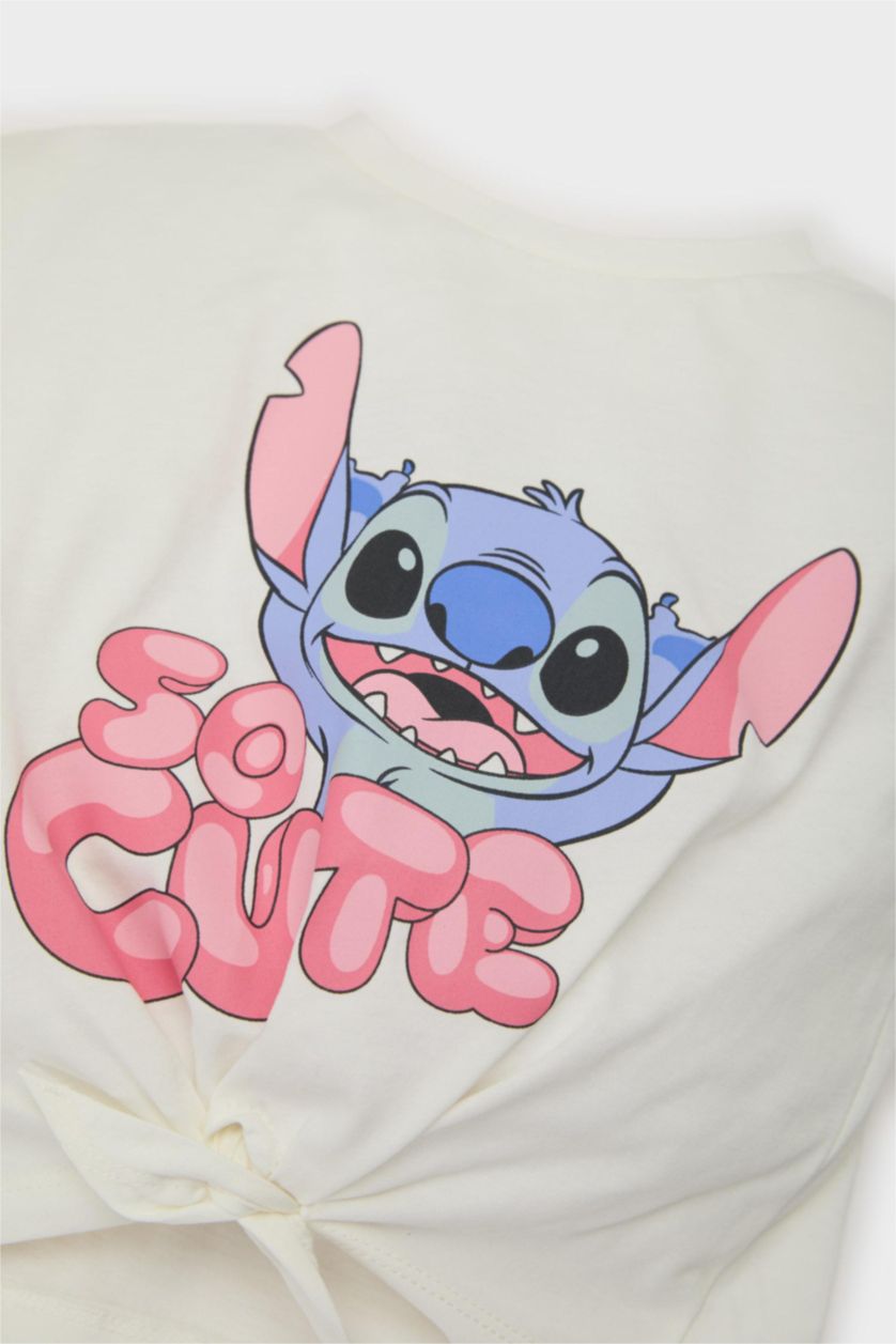 Kız Bebek Açık Mavi Disney Lilo & Stitch 2'li Takım Kısa Kollu Tişört Fitilli Kaşkorse İspanyol Paça Tayt Kız Bebek