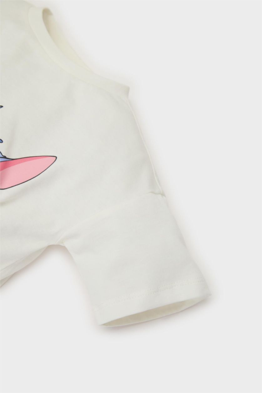 Kız Bebek Açık Mavi Disney Lilo & Stitch 2'li Takım Kısa Kollu Tişört Fitilli Kaşkorse İspanyol Paça Tayt Kız Bebek