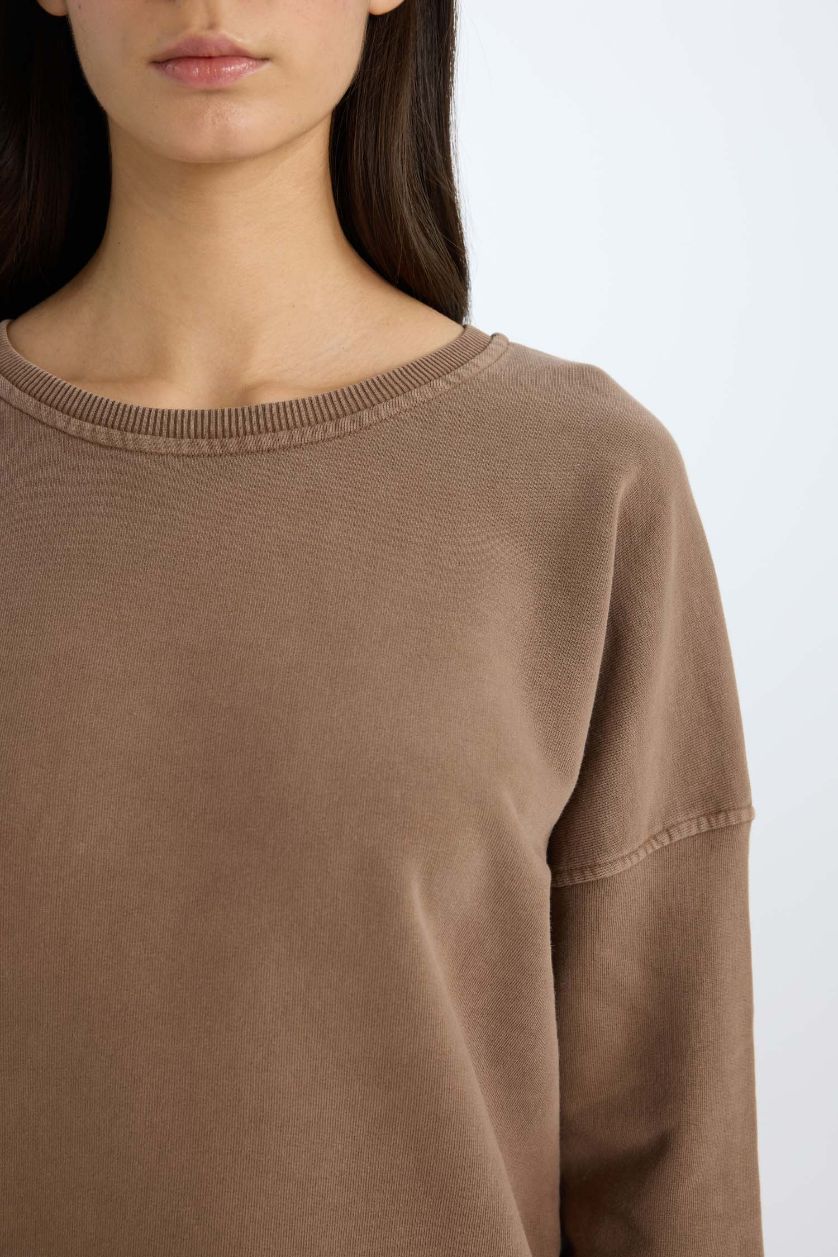 WOMAN Brown Oversize Crew Neck Basic Sweatshirt
