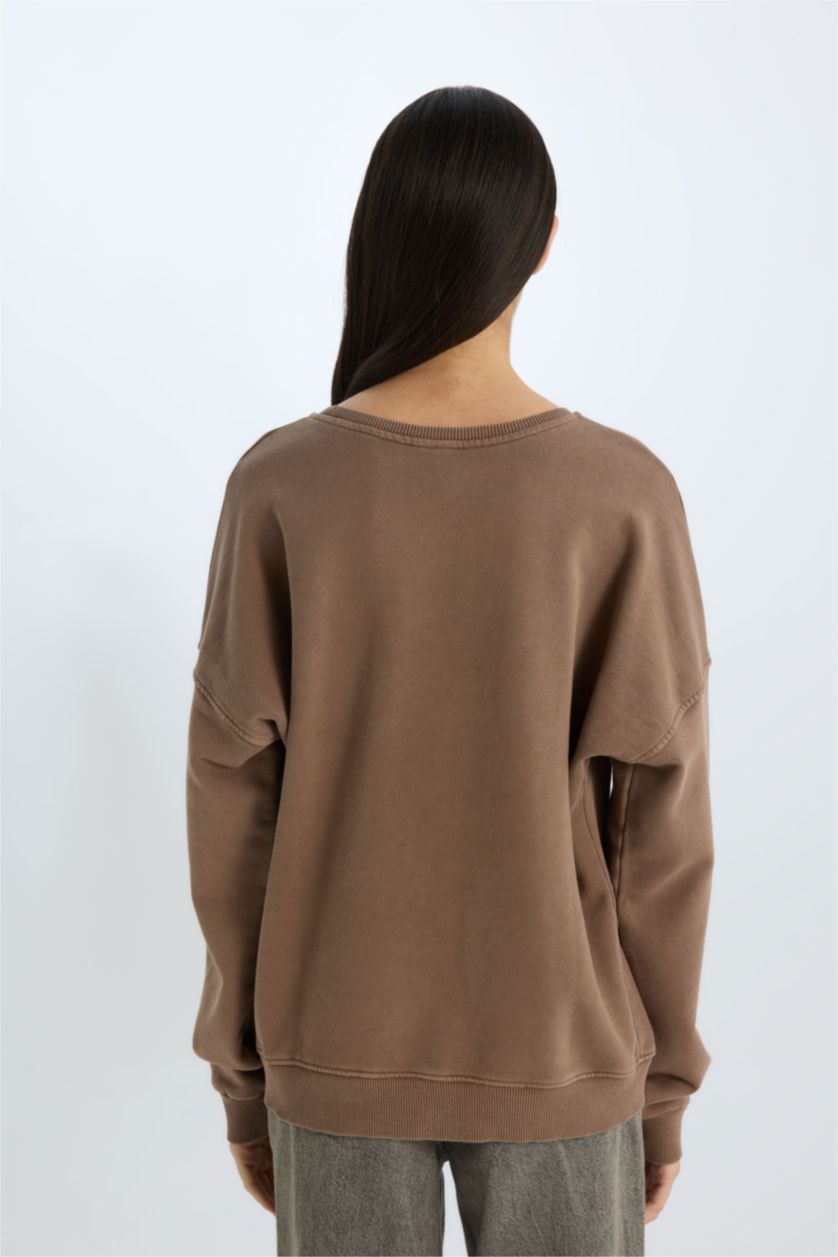 WOMAN Brown Oversize Crew Neck Basic Sweatshirt