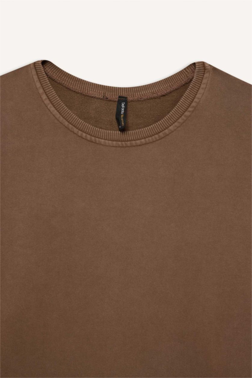WOMAN Brown Oversize Crew Neck Basic Sweatshirt