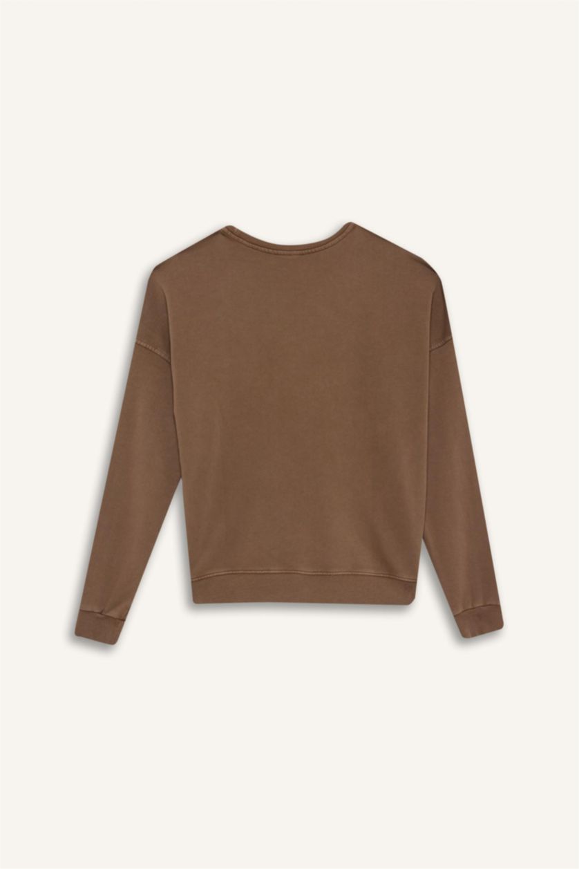 WOMAN Brown Oversize Crew Neck Basic Sweatshirt