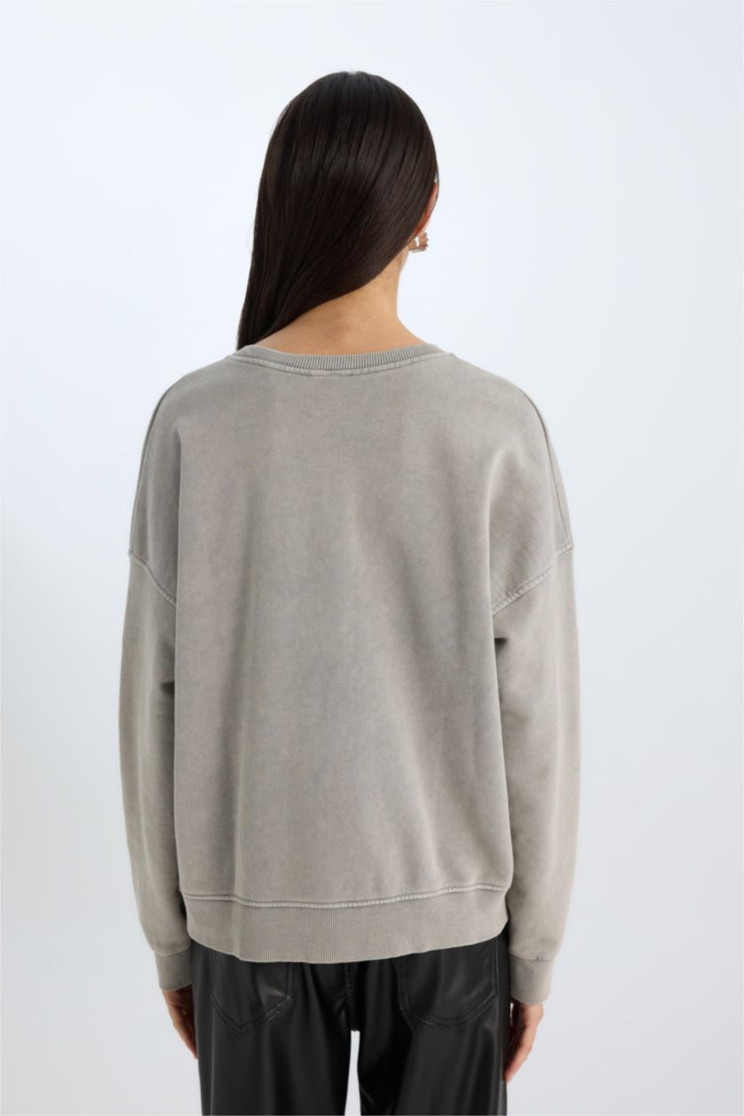 نساء رمادي فاتح سويت شيرت بيزك اوفر سايز