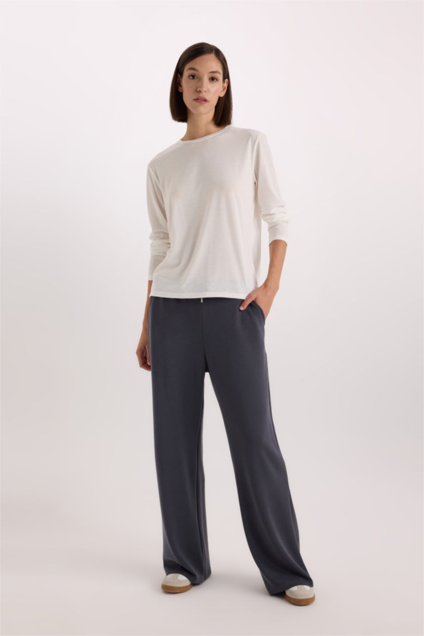 WOMAN Light Grey Scuba Fabric Tied Waist Wide Leg Sweatpants