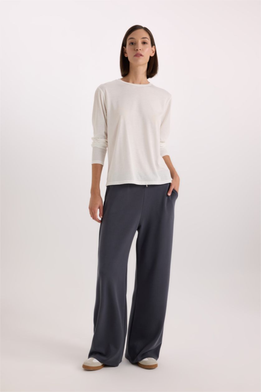 WOMAN Light Grey Scuba Fabric Tied Waist Wide Leg Sweatpants