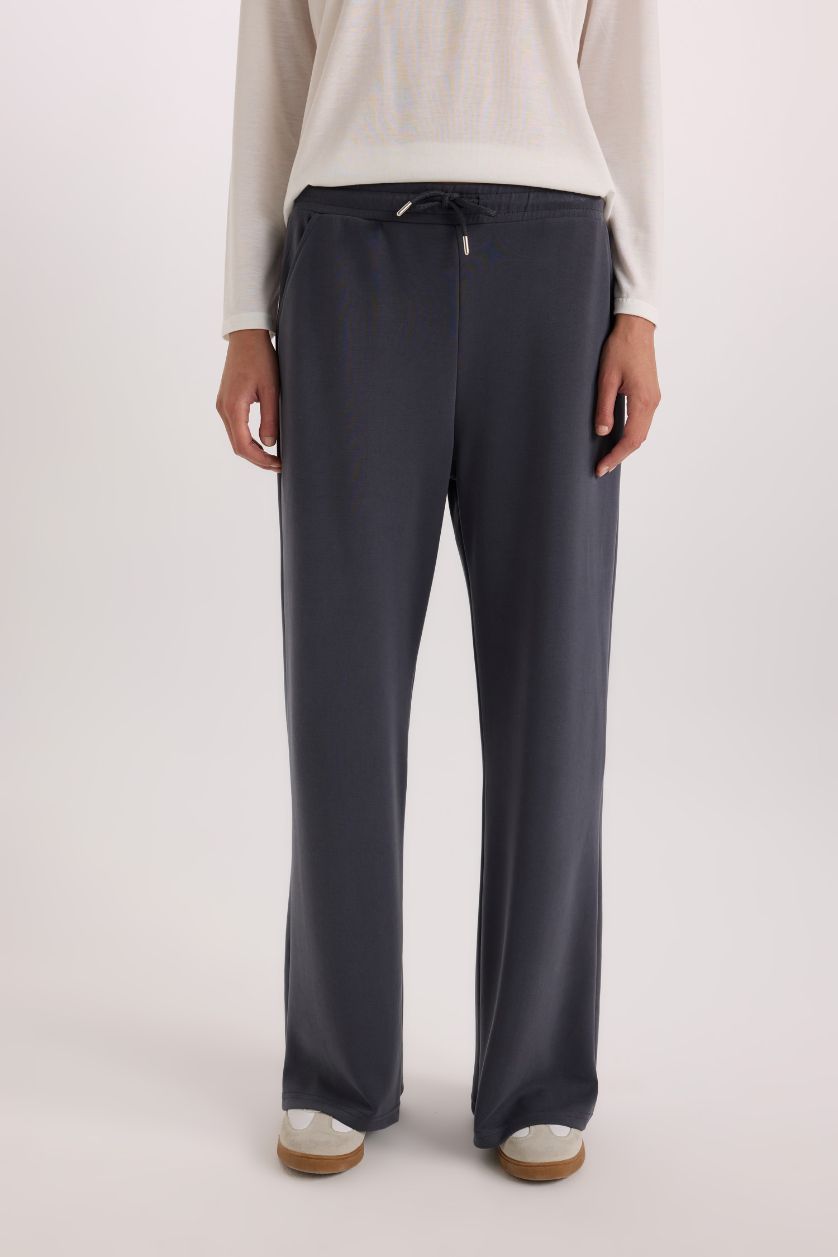 WOMAN Light Grey Scuba Fabric Tied Waist Wide Leg Sweatpants