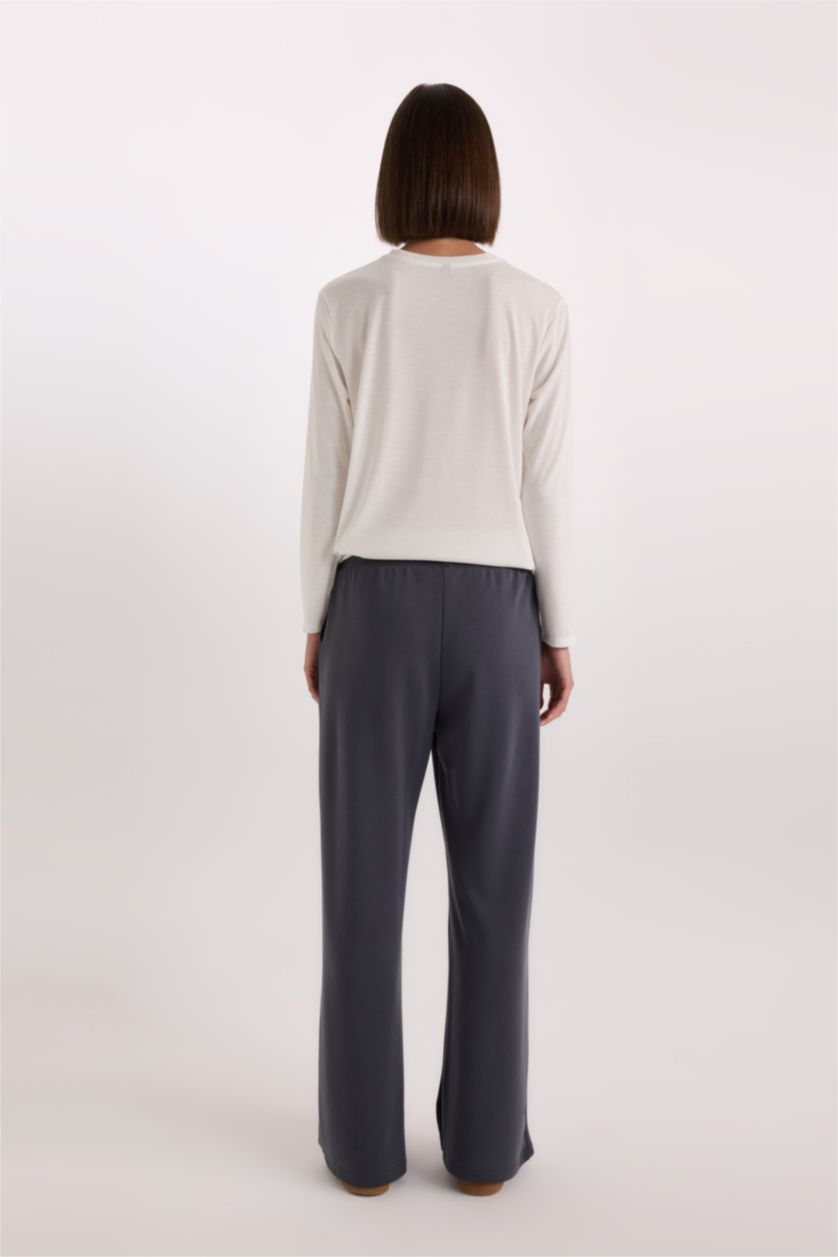 WOMAN Light Grey Scuba Fabric Tied Waist Wide Leg Sweatpants