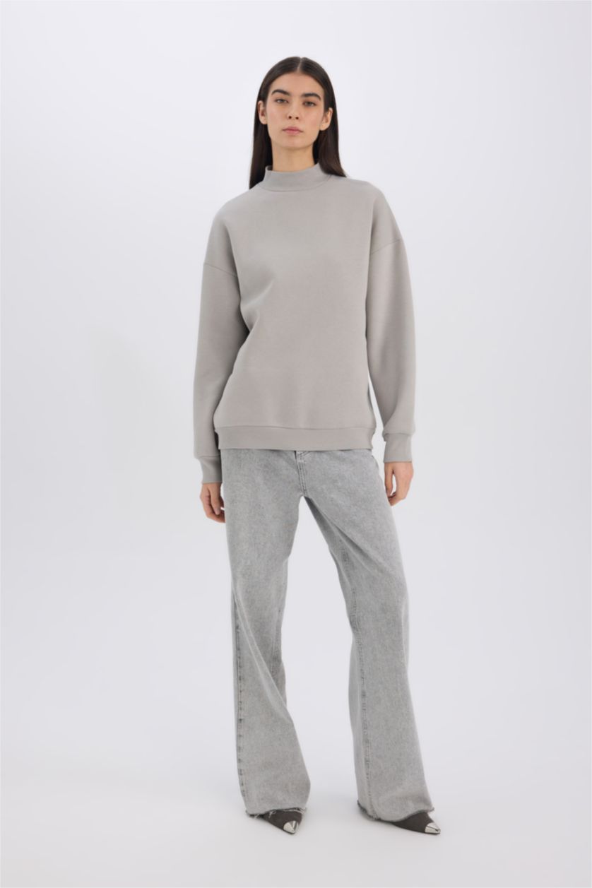 حريمي رمادي فاتح Oversize Fit Thick Sweatshirt Fabric Sweatshirt