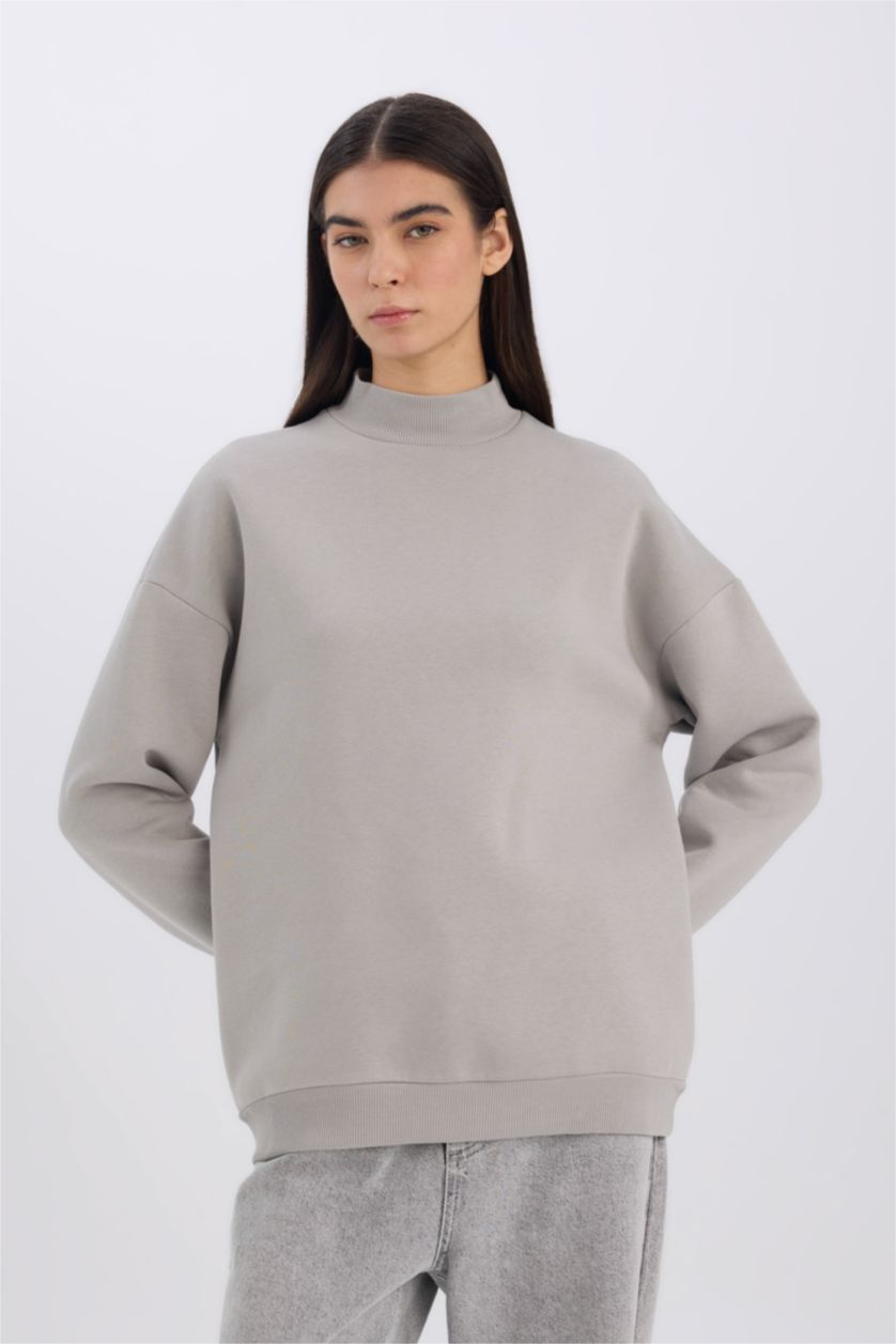 حريمي رمادي فاتح Oversize Fit Thick Sweatshirt Fabric Sweatshirt