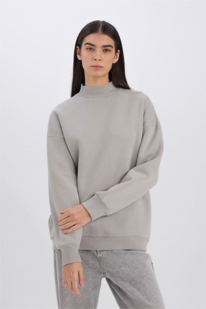 حريمي رمادي فاتح Oversize Fit Thick Sweatshirt Fabric Sweatshirt