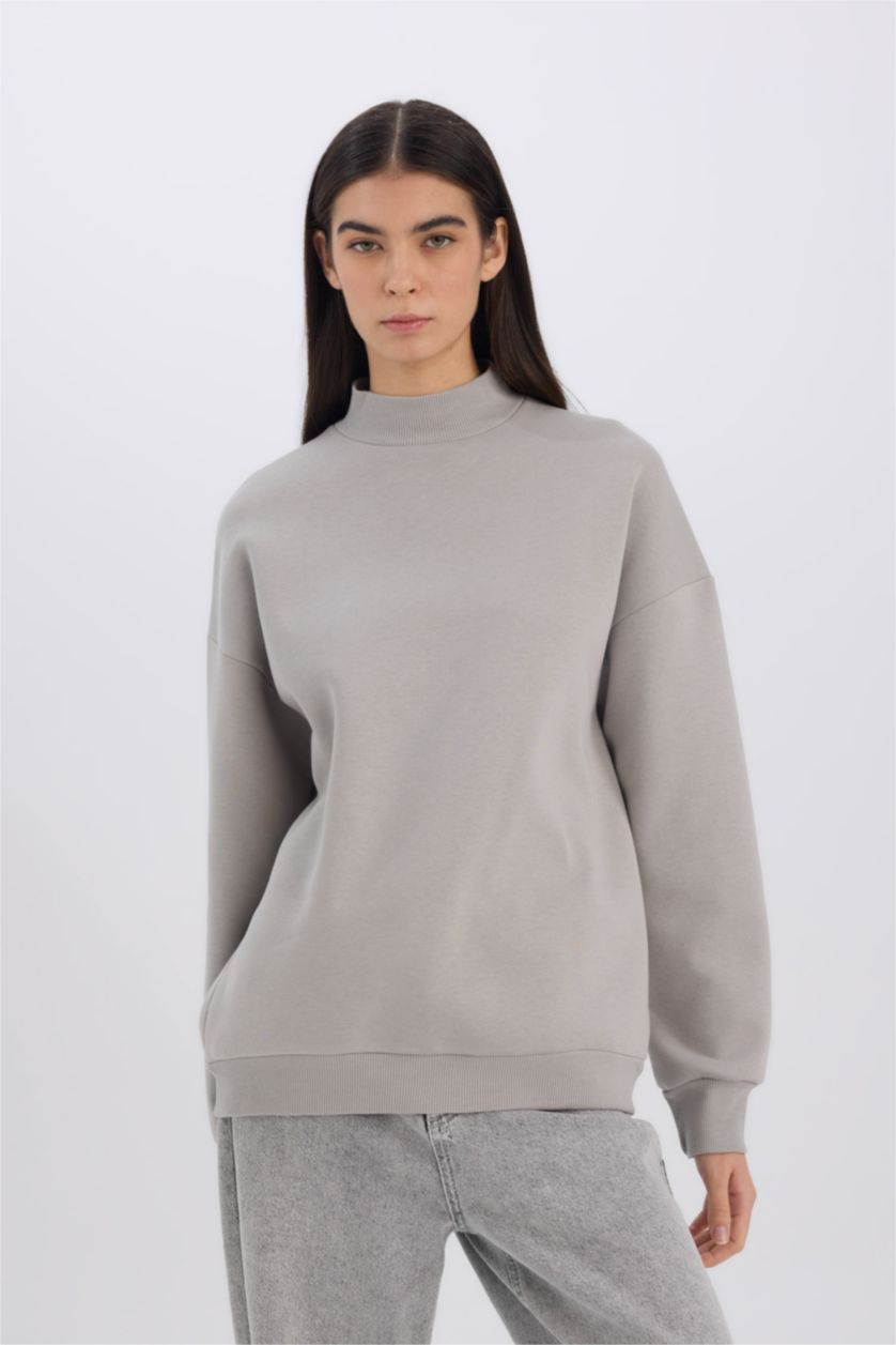 حريمي رمادي فاتح Oversize Fit Thick Sweatshirt Fabric Sweatshirt