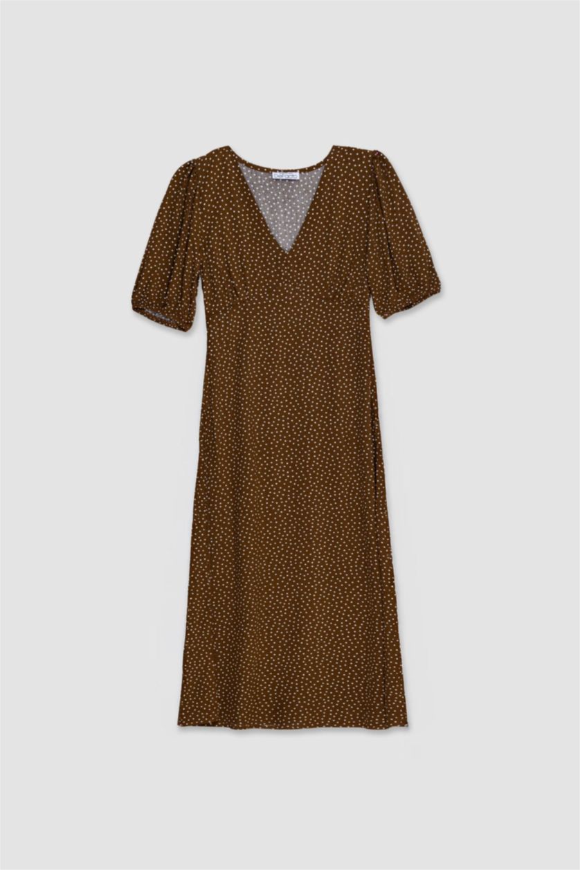 WOMAN Brown V-Neck Floral Midi Dress