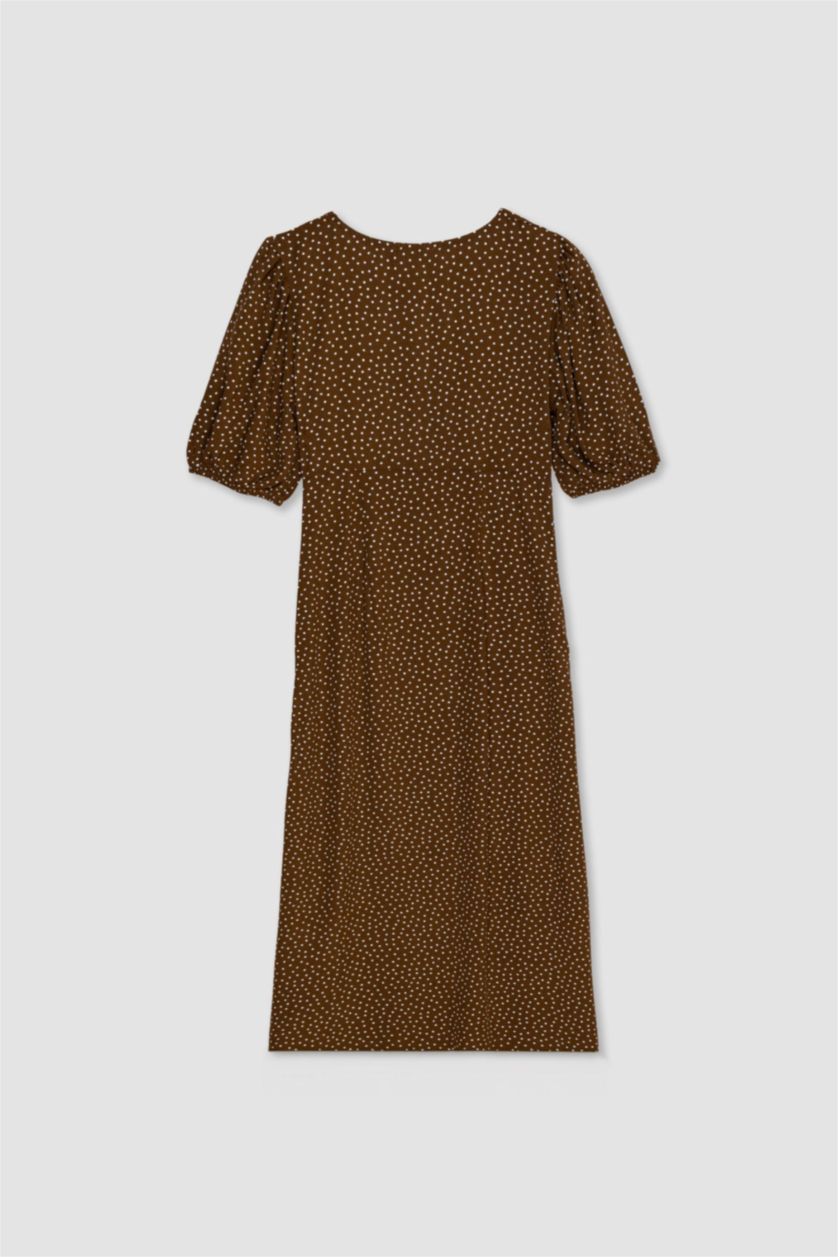 WOMAN Brown V-Neck Floral Midi Dress