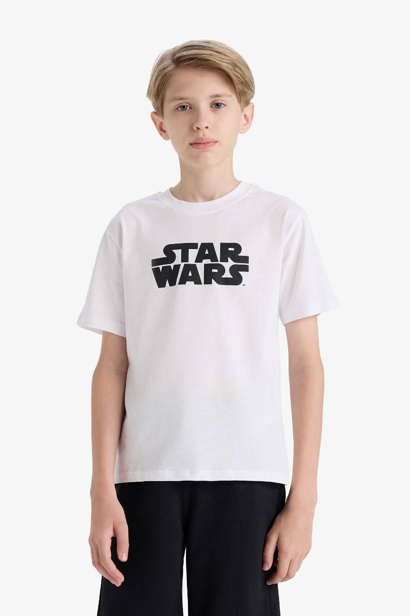 Erkek Çocuk - Genç Erkek Beyaz Star Wars Bisiklet Yaka Kısa Kollu Tişört Erkek Çocuk