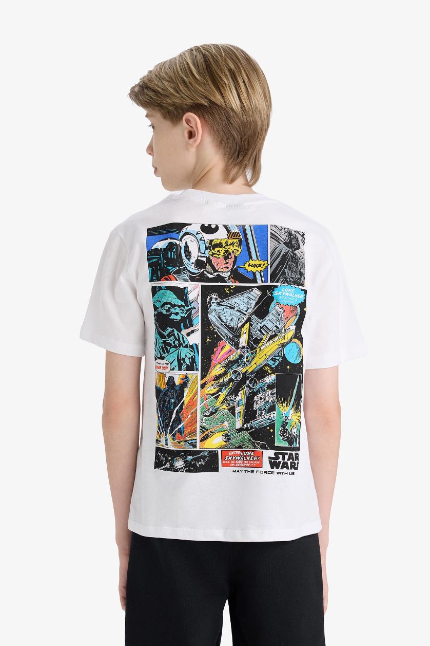 Erkek Çocuk - Genç Erkek Beyaz Star Wars Bisiklet Yaka Kısa Kollu Tişört Erkek Çocuk