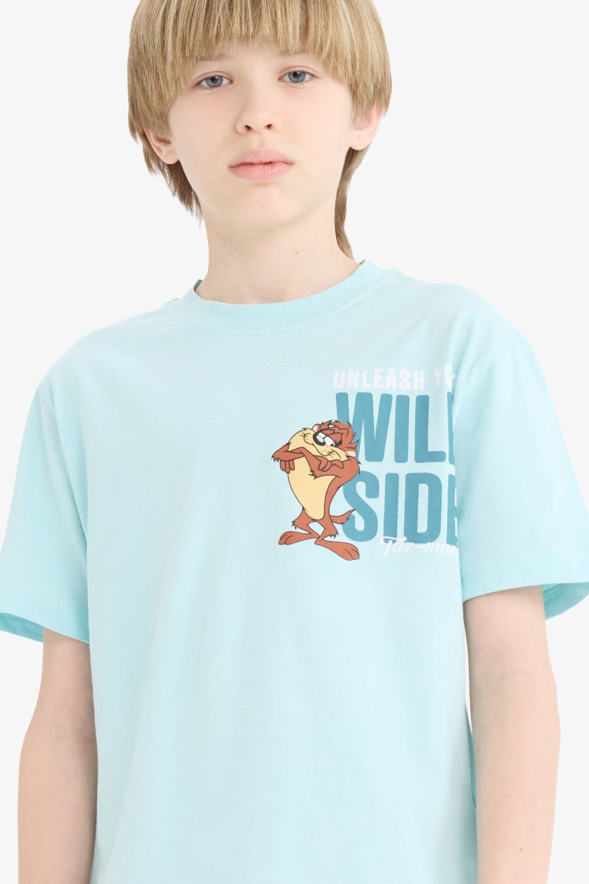 Erkek Çocuk - Genç Erkek Deniz Mavisi Looney Tunes Bisiklet Yaka Kısa Kollu Tişört Erkek Çocuk