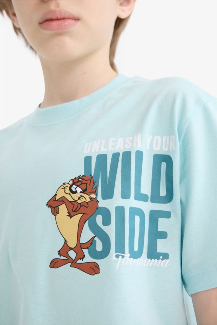 Erkek Çocuk - Genç Erkek Deniz Mavisi Looney Tunes Bisiklet Yaka Kısa Kollu Tişört Erkek Çocuk