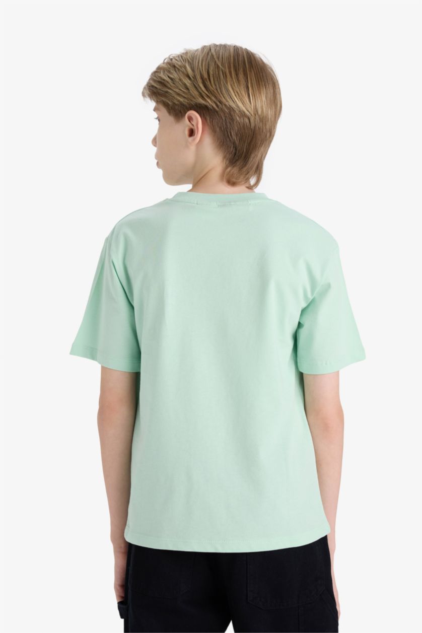 Erkek Çocuk - Genç Erkek Açık Yeşil Minecraft Bisiklet Yaka Kısa Kollu Tişört Erkek Çocuk