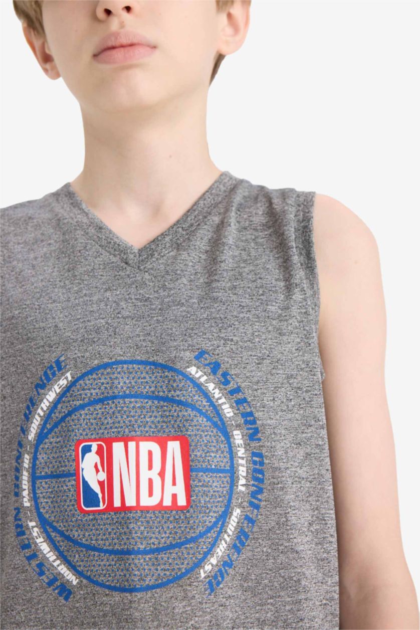 أولادي ميلانج رمادي تيشيرت كت اولادي بياقة V NBA من