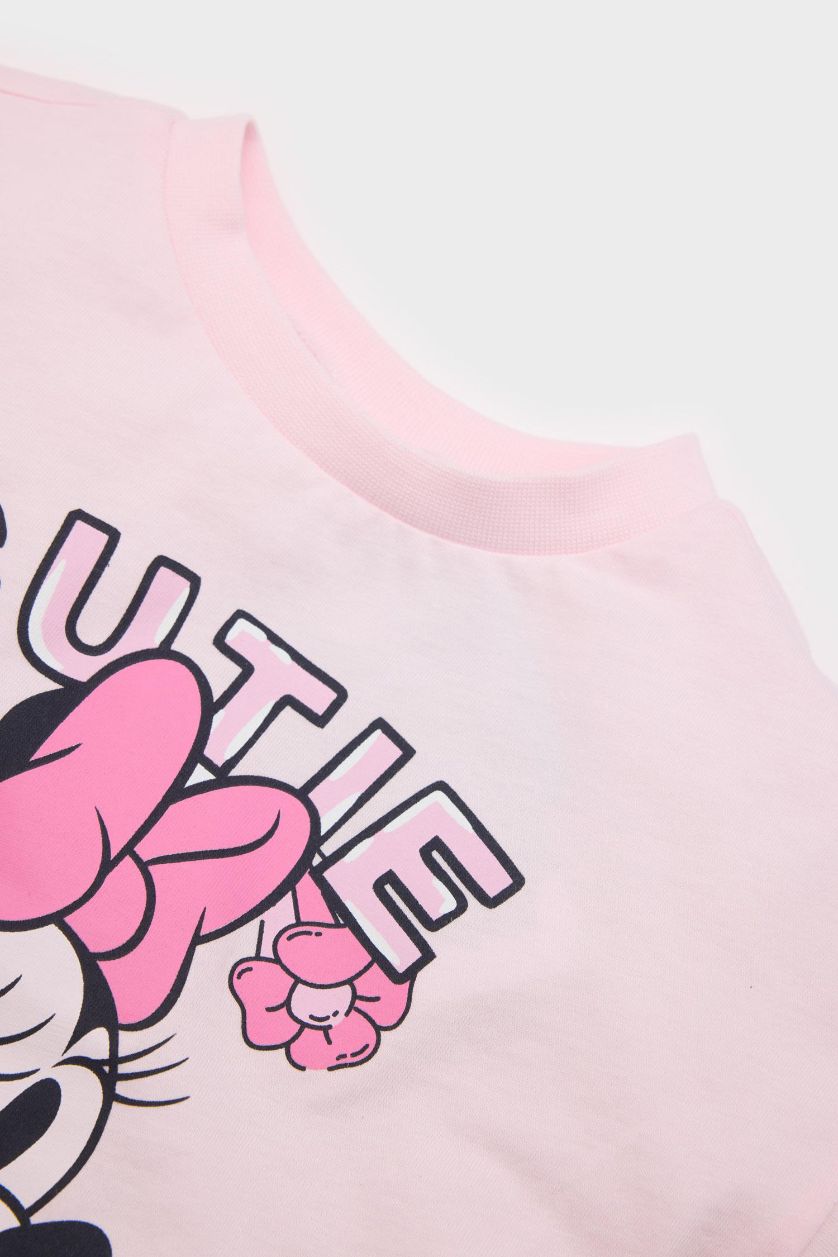 Kız Bebek Pembe Disney Mickey & Minnie 2'li Takım Kısa Kollu Tişört Fitilli Kaşkorse Beli Lastikli Tayt Kız Bebek