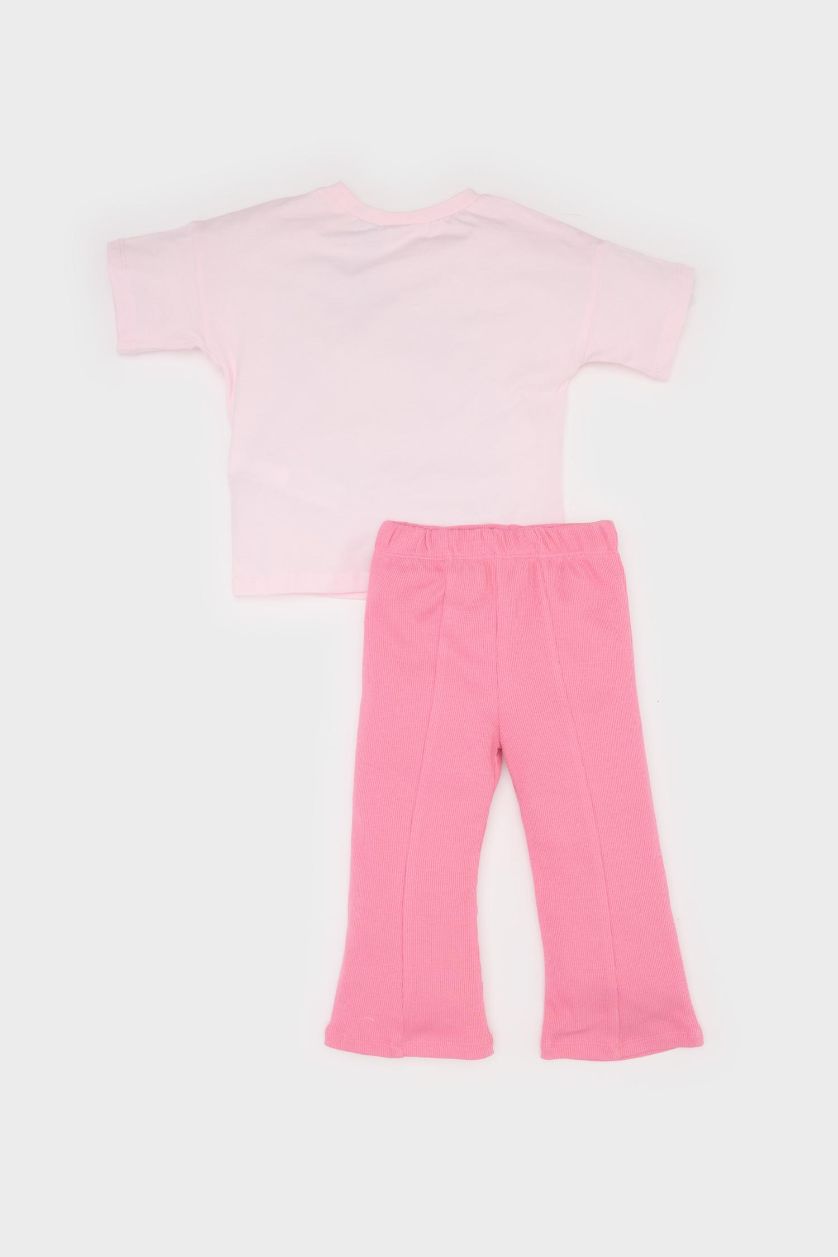 Kız Bebek Pembe Disney Mickey & Minnie 2'li Takım Kısa Kollu Tişört Fitilli Kaşkorse Beli Lastikli Tayt Kız Bebek