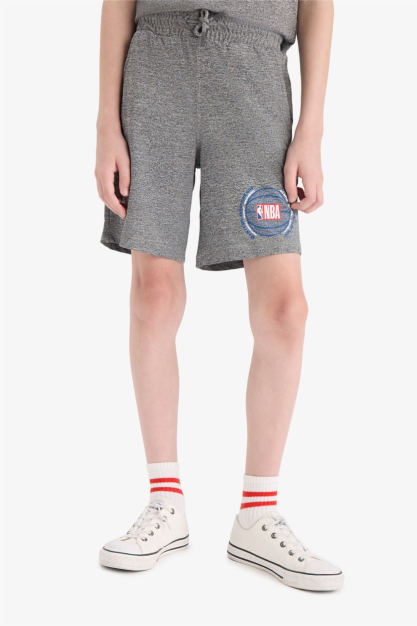 BOYS & TEENS Grey Melange Boy Child NBA Wordmark Waist Elastic Shorts