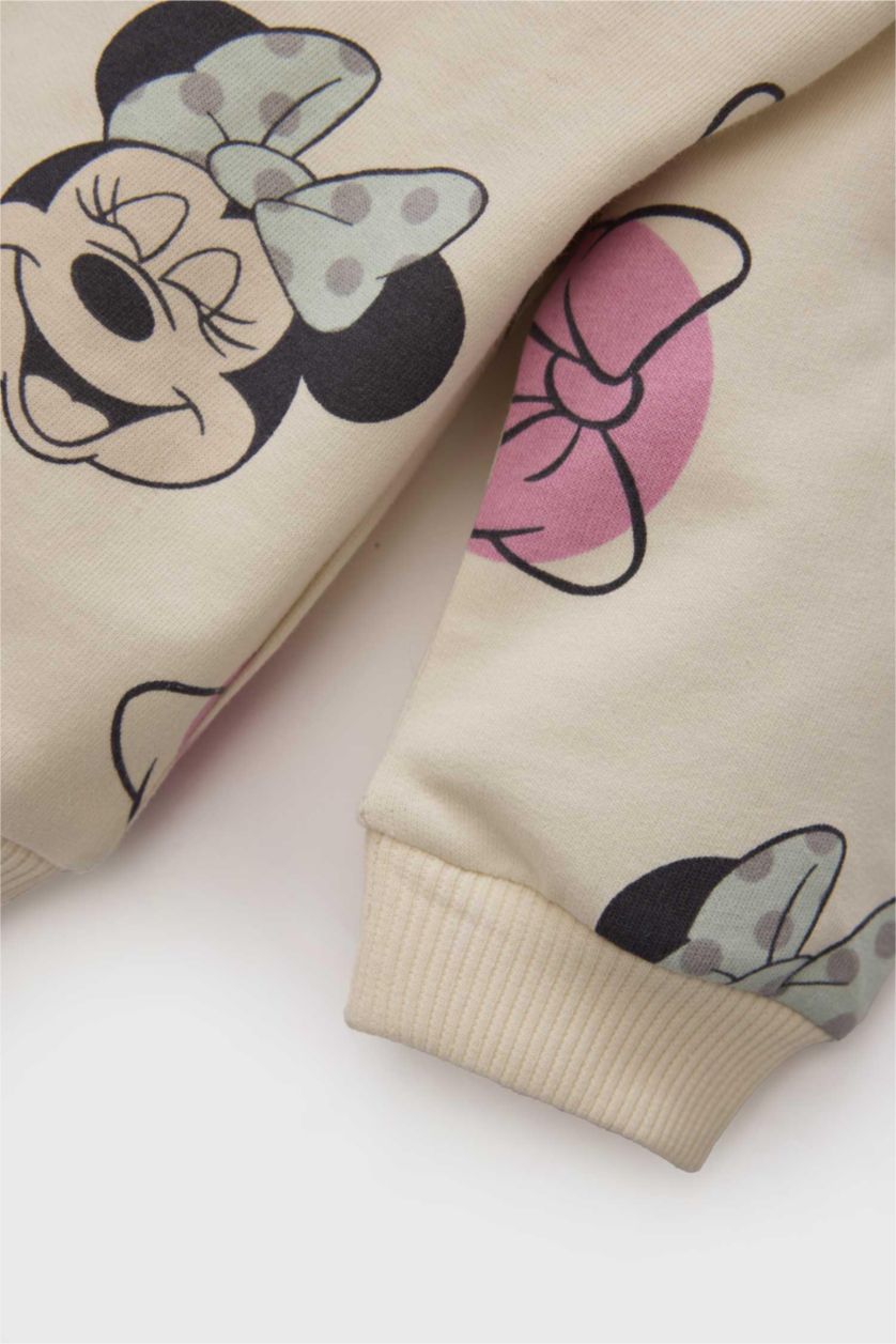 Kız Bebek Ekru Disney Mickey & Minnie Bisiklet Yaka Sweatshirt Kız Bebek