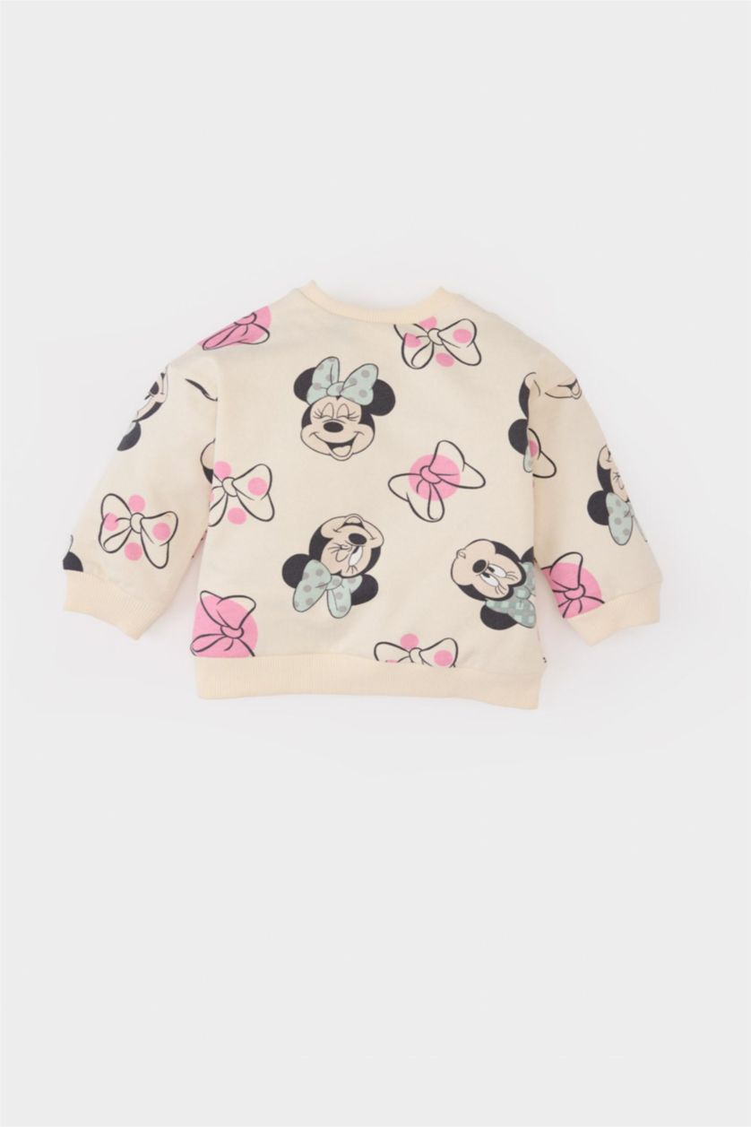 Kız Bebek Ekru Disney Mickey & Minnie Bisiklet Yaka Sweatshirt Kız Bebek