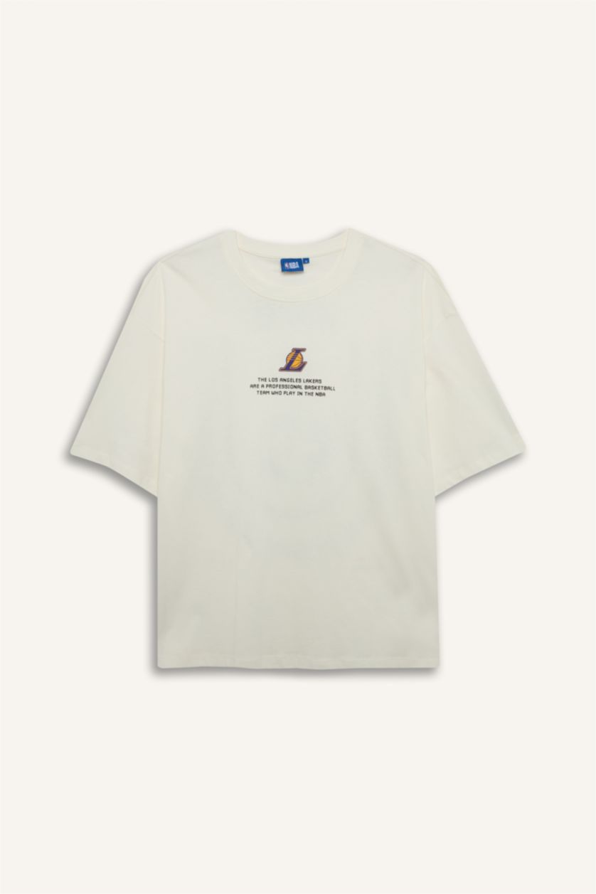 Erkek Ekru Boxy Fıt Kısa Kollu Tişört