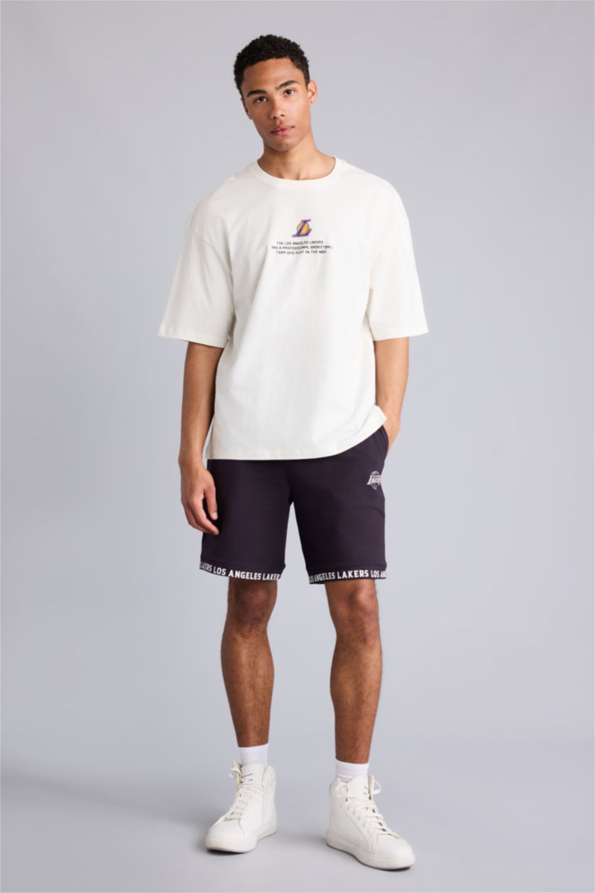 HOMME Écru T-shirt NBA Los Angeles Lakers boxy à col rond et manches courtes