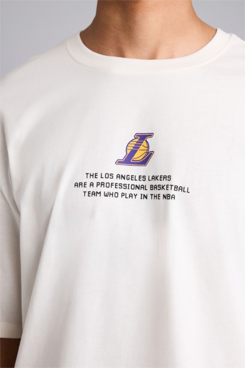 HOMME Écru T-shirt NBA Los Angeles Lakers boxy à col rond et manches courtes