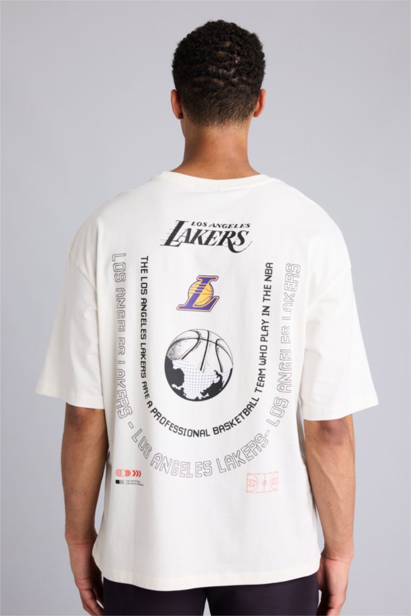 HOMME Écru T-shirt NBA Los Angeles Lakers boxy à col rond et manches courtes